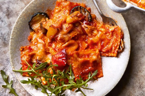 'Nduja ravioli & grilled vegetable bake