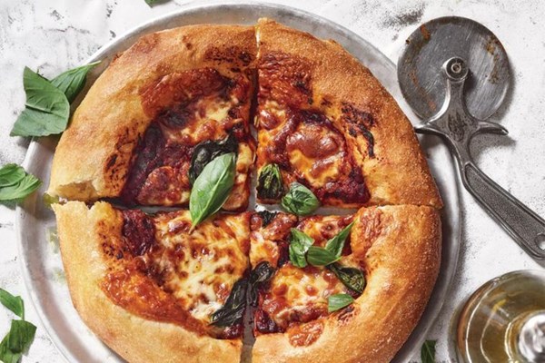 Neapolitan pizza with olive and anchovy tomato sauce