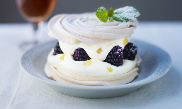 Neat-and-tidy Eton mess with blackberries & stem ginger whipped cream