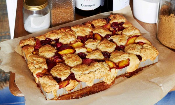 Nectarine and cherry top-and-bottom cobbler