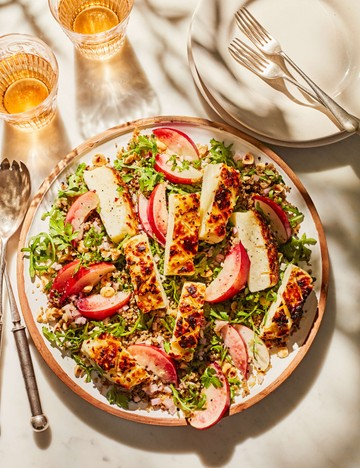 Nectarine and chilli maple halloumi quinoa salad