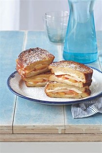 Nectarine and cream cheese French toast sandwiches