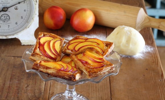 Nectarine and frangipane flan with verjuice glaze