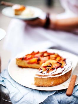 Nectarine and frangipane tart with mascarpone sorbet