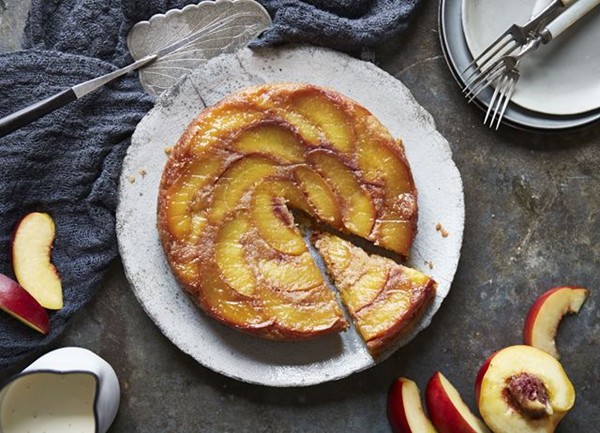 Nectarine and polenta upside-down cake