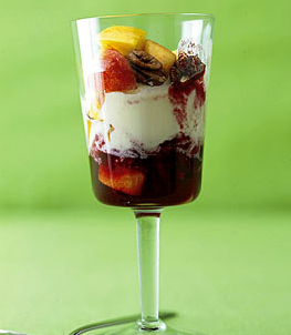 Nectarine, blackberry, and pecan sundaes