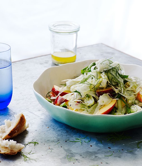 Nectarine, fennel, chèvre and mint