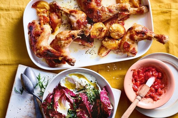 Nectarine-glazed chicken, tarragon and radicchio salad