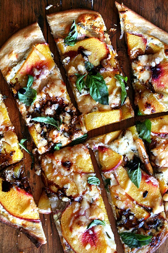 Nectarine pizza with fresh basil and reduced balsamic
