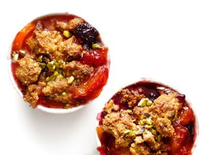 Nectarine-plum-blackberry crumbles