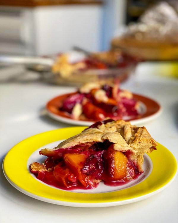 Nectarine plum pie with a brown sugar crust
