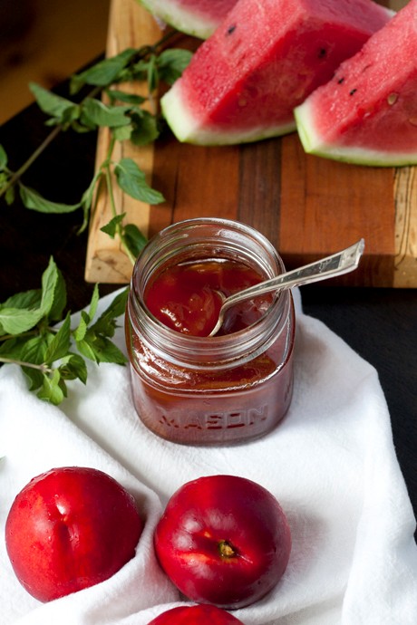 Nectarine preserves with watermelon & mint