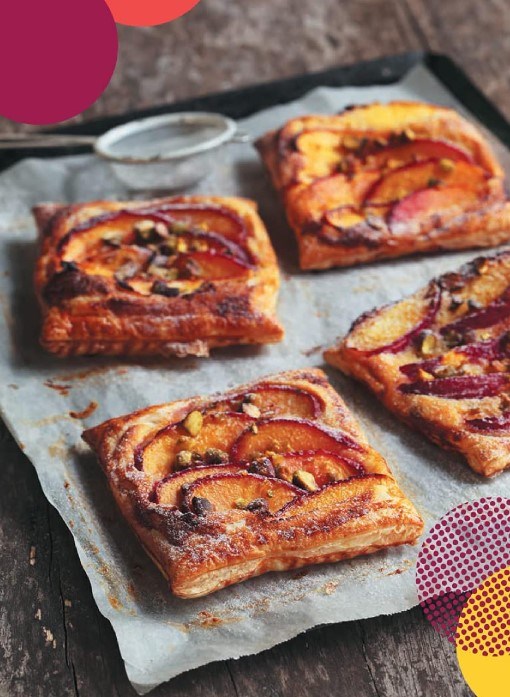 Nectarine puff pastry tartlets with frangipane filling 