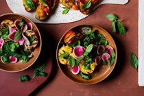 Nectarine, radish & summer herb salad with ginger juice vinaigrette 