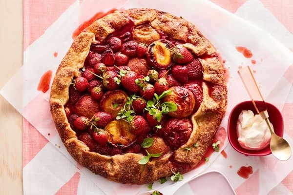 Nectarine, strawberry & basil galette