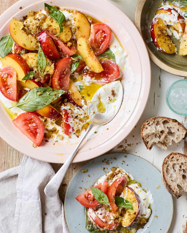 Nectarine, tomato and feta yoghurt salad