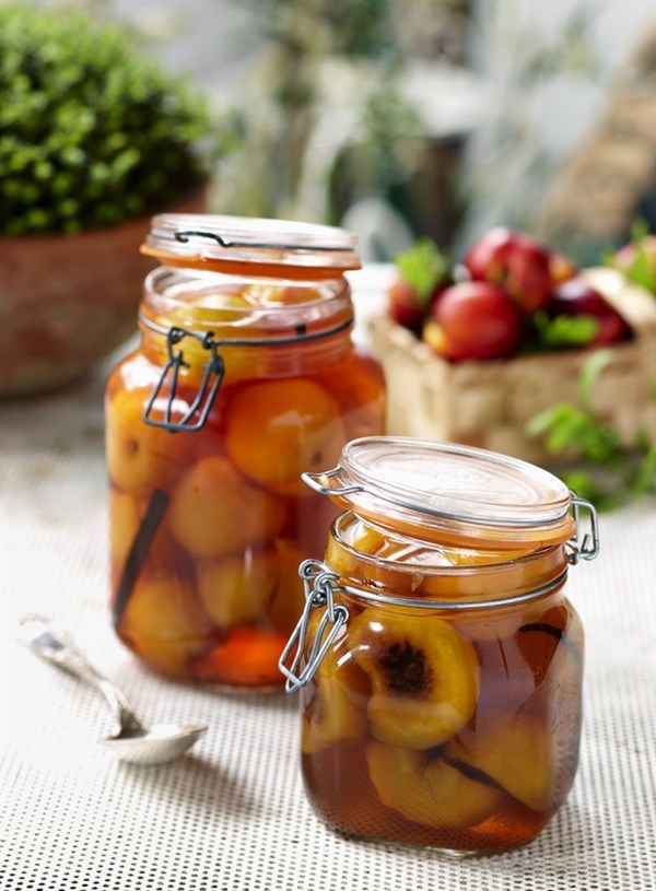 Nectarines and peaches in brandy syrup