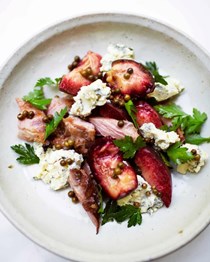 Nectarines, ham and blue cheese