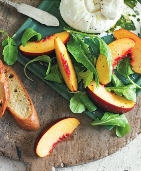 Nectarines with arugula and burrata cheese