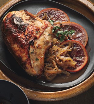 Negroni chicken with braised blood oranges