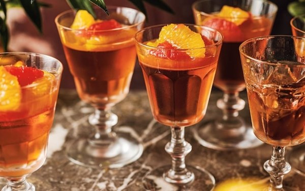 Negroni jellies with citrus compote
