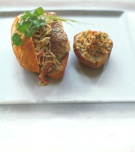 New Orleans po’ boy with creole rémoulade slaw and twice-cooked jacket potatoes