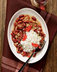 New Orleans red beans and rice with pickled peppers