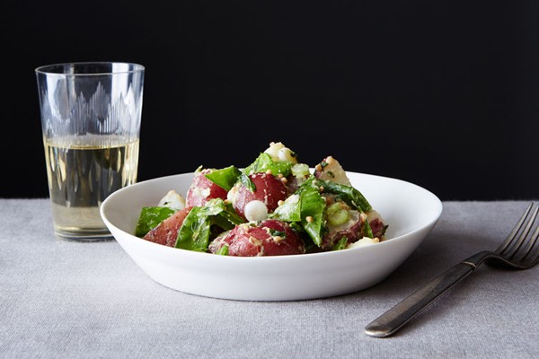 New potato and pea salad with mustard and mint
