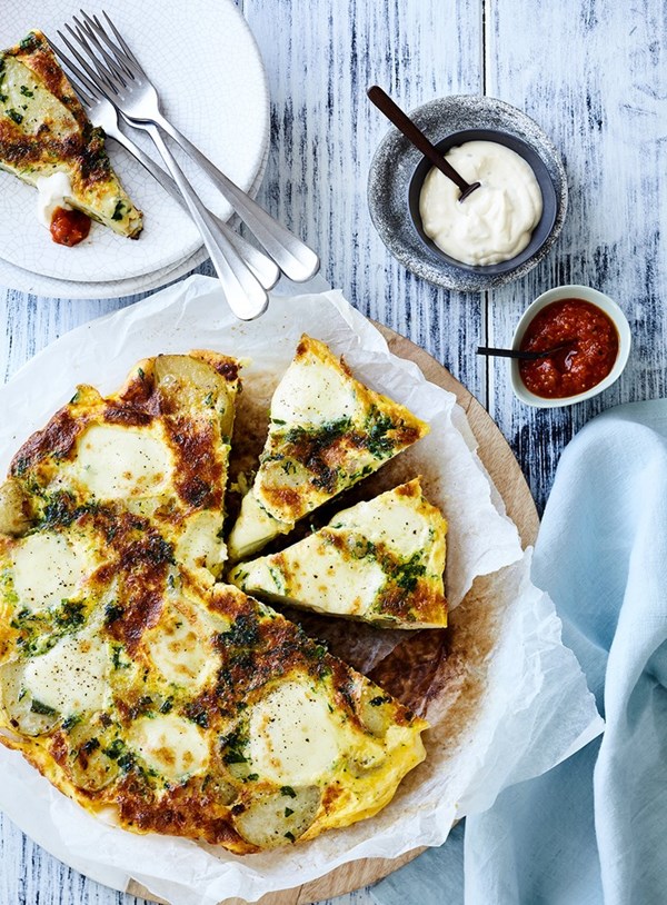 New potato, bacon and spring onion frittata