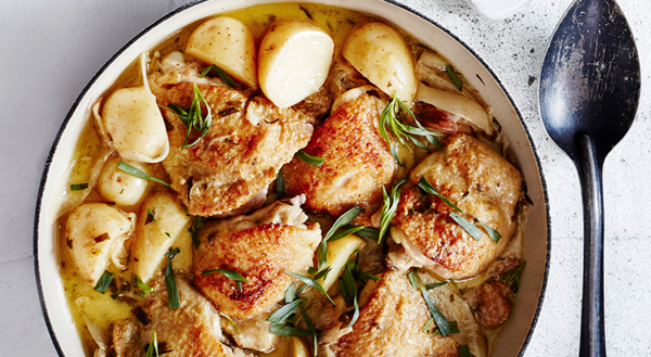 New potato, chicken and tarragon casserole