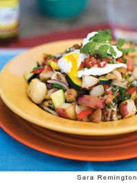 New potato hash with poached eggs