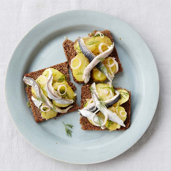 New potato, herring and dill open sandwiches