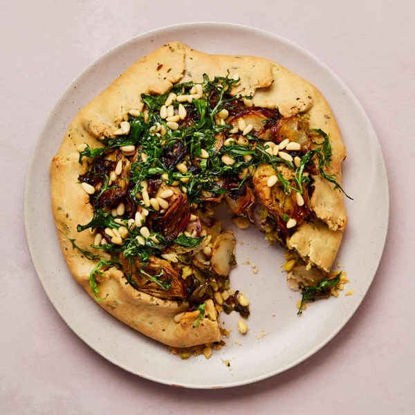 New potato, rocket and artichoke summer galette