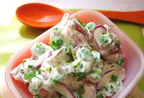 New potato salad with fresh peas, lime, and yogurt