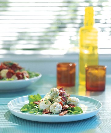 New potato, sesame & crisp salami salad