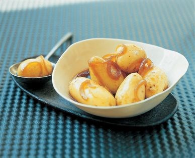 New potatoes cooked in dashi stock (Nikkorogashi)