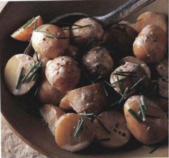 New potatoes with anchovy and chive cream