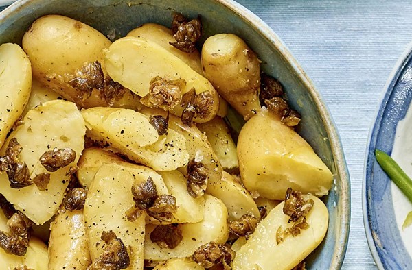 New potatoes with crispy capers