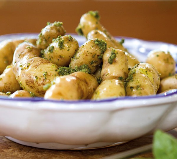 New potatoes with hazelnut pesto