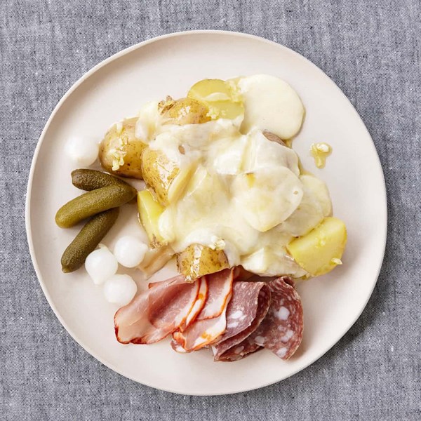 New potatoes with raclette and pickles