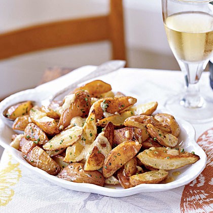 New potatoes with roasted garlic vinaigrette