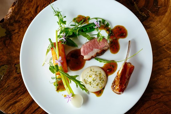 New season Herdwick lamb, spring vegetables and clover
