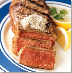 New York steaks with Roquefort butter