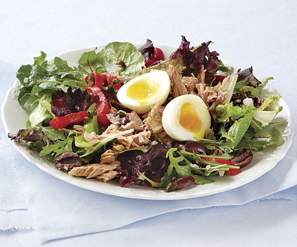 Niçoise-style salad with soft cooked egg