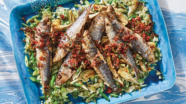 Niçoise-style sardines and baby artichokes