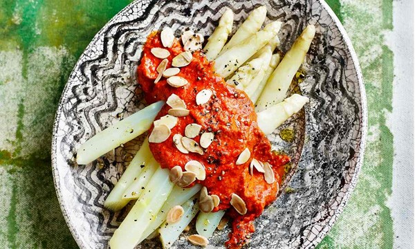 Nieves Barragán Mohacho’s white asparagus with romesco sauce