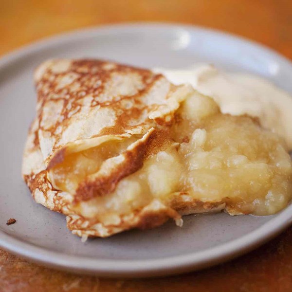 Nigel Slater’s crepes with apples, maple syrup and vanilla cream