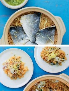 Nikkei sea bream with yuzu & green jalapeño rice cooked in a clay pot