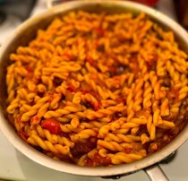No-bacon-necessary pasta with porcini rosemary tomato sauce