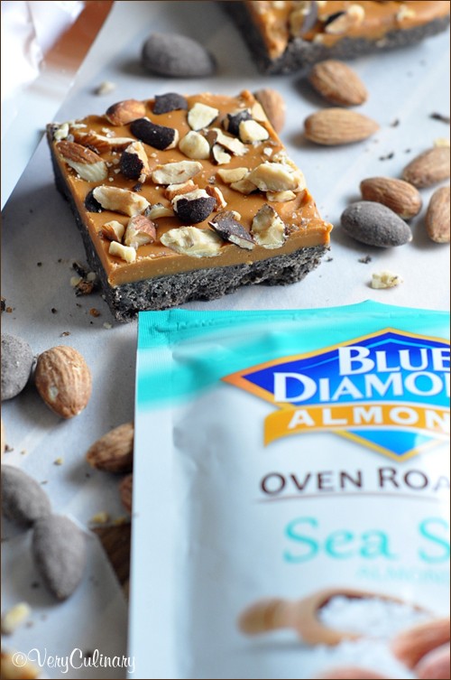 No-bake butterscotch bars with sea salt and dark chocolate almonds
